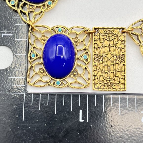 Joan Rivers Faux Lapis Art Nouveau Style Necklace Filigree Statement Necklace - Picture 6 of 10